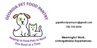 Logo and card for Georgia Pet Food Pantry with link to Amazon wish list.