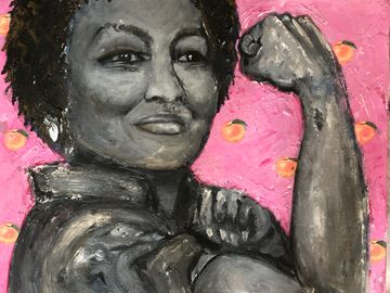 "We  did it!" (Stacey Abrams)
Acrylic and collage 
20" X 16
$395