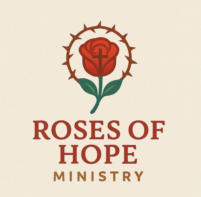 Logo of Roses of Hope Ministry with a rose, cross, and thorn crown.