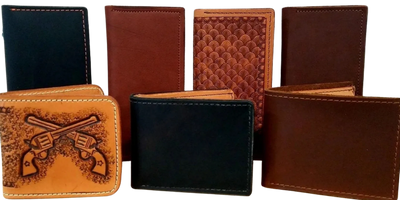 Variety of premium leather wallets.