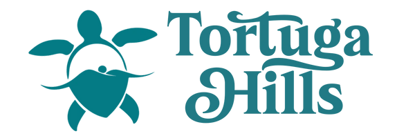 Logo featuring a stylized turtle and the text 'Tortuga Hills' in teal.
