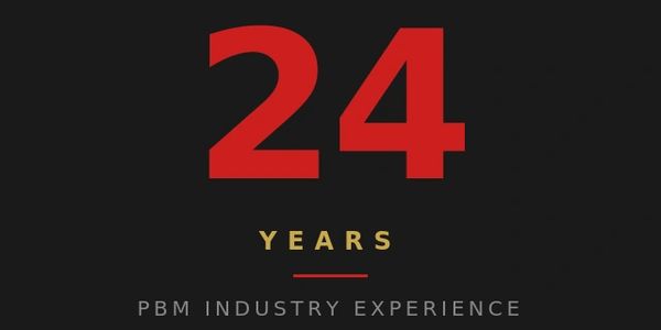 Bold graphic celebrating 24 years of PBM industry experience.