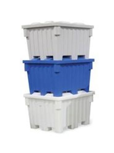 Stack of three plastic storage containers in white and blue colors.