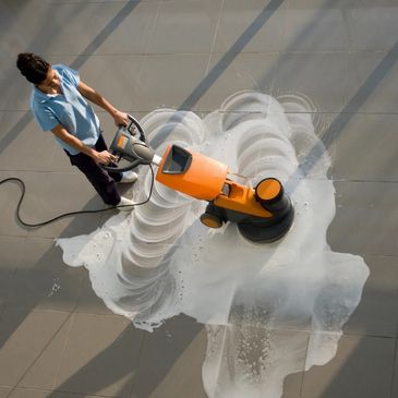 A floor buff strip and wax