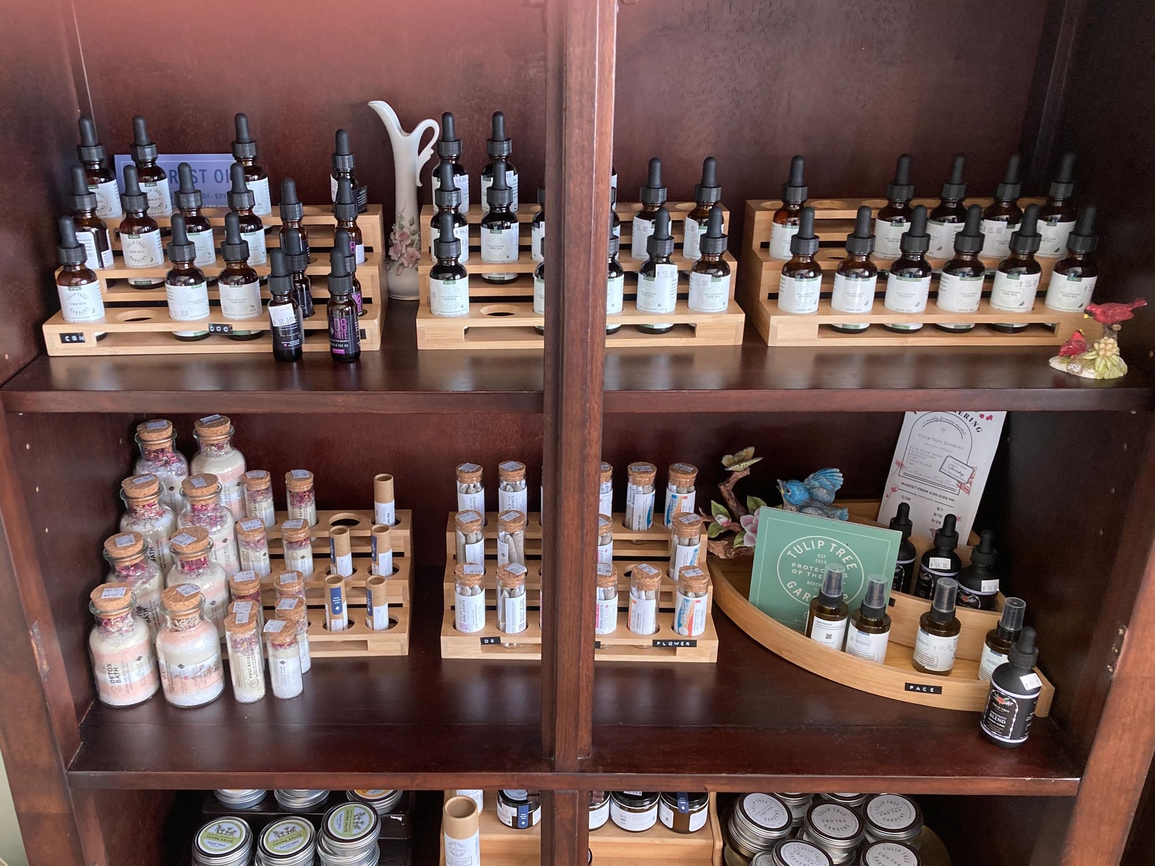 Tulip Tree Gardens CBD Products, locally grown in Beecher, Illinois.