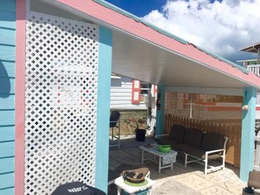 Seating area outside.