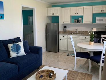 Living room and kitchen area.
