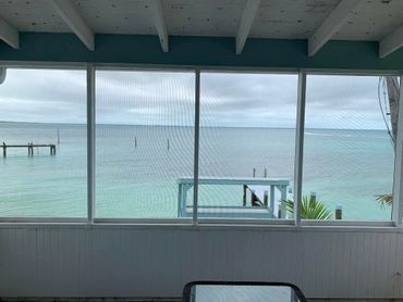 View from a living room that overlooks the Sea of Abaco.