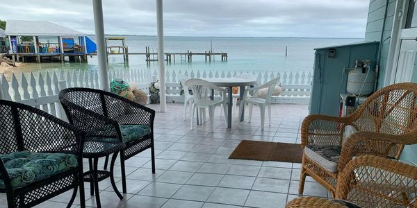 Sitting area outside of house that overlooks the Sea of Abaco.