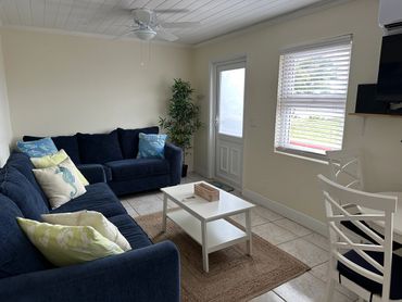 Living room area with two couches and a coffee table.