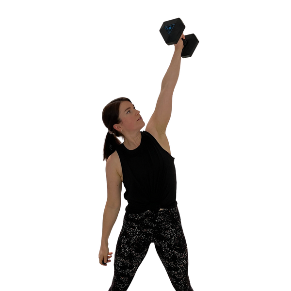 Women overhead press with dumbbell