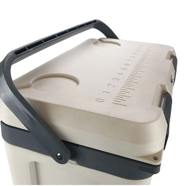 Portable fisherman cooler box with a sturdy handle and measuring scale on the lid. Promote sustainable fishing practices with our custom cooler box