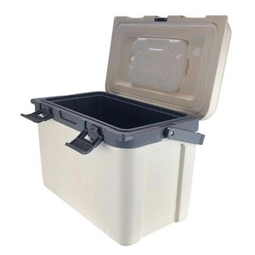 Premium Fishermans Cooler box with Bottle opener, Ice Brick and Fish Measuring Scale Branded logo.