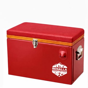 Custom cooler boxes with cushion made cushions, additional bottle opener and stainless steel fitting