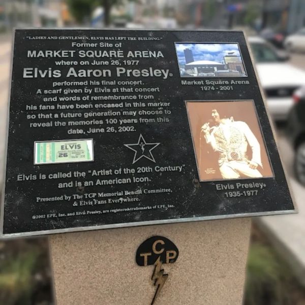 Plaque commemorating Elvis Presley's final concert at Market Square Arena.