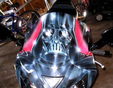 Darth Vader on Motorcycle front.