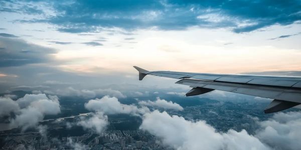 Airplane view of sunrise clouds.
