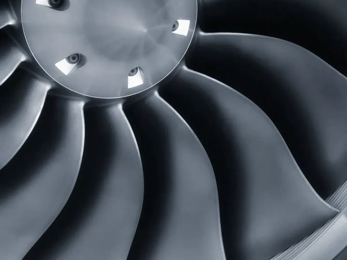 Close-up of engine turbofan blade.
