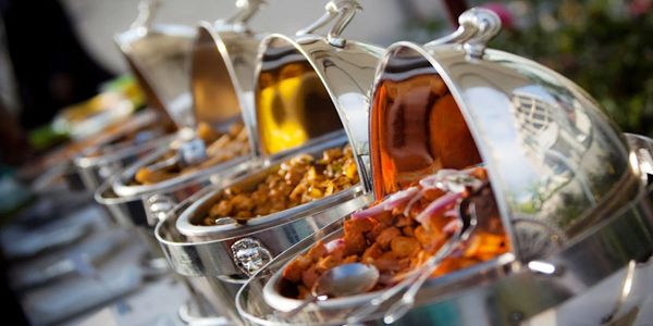 Trays of food for the buffet