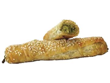 Two pieces of sesame seed-covered pastry.