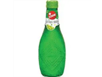 Green glass bottle of lime soda.