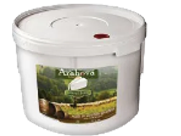 White bucket with a scenic label.