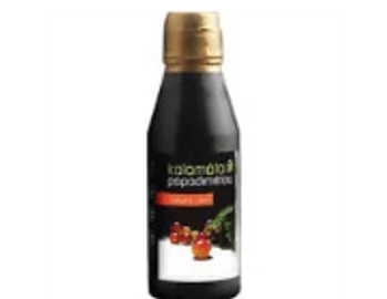 Bottle of balsamic vinegar with a gold cap.