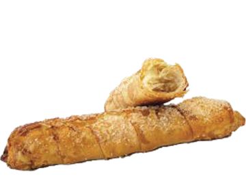 Two pieces of golden brown bread sticks.