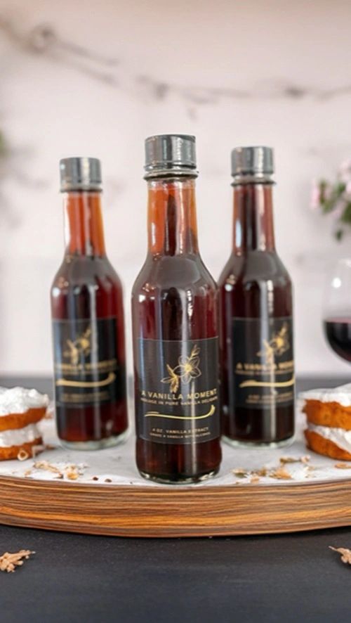 Small-batch vanilla extract made from Grade A vanilla beans, perfect for baking and gourmet recipes