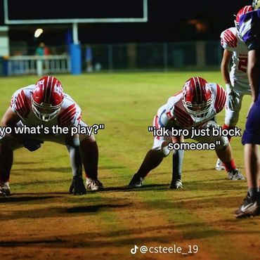 Football players humorously confused about their play strategy on the field.