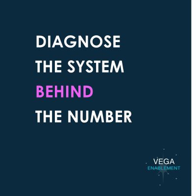 Quote on diagnosing systems behind numbers with Vega Enablement logo.