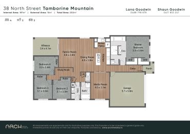 Floor plan of a four-bedroom house with garage and media room.