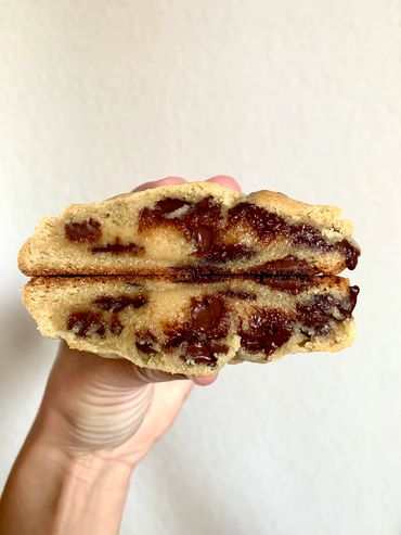 Soft baked chocolate chip cookie with dark and semi-sweet chocolate chips