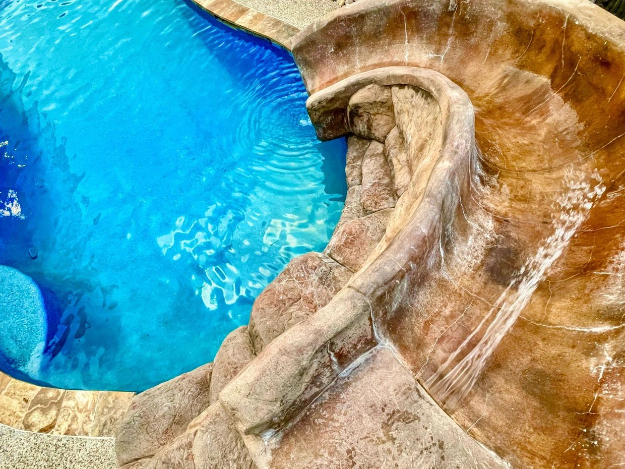 Custom built, rock waterslide, fun for all ages