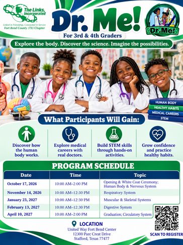 Flyer for Dr. Me! program for 3rd and 4th graders about health and science.