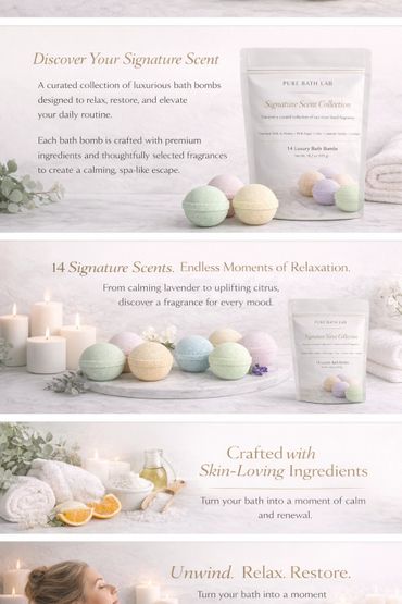 Luxurious bath bombs from Pure Bath Lab with calming fragrances for a spa-like escape.