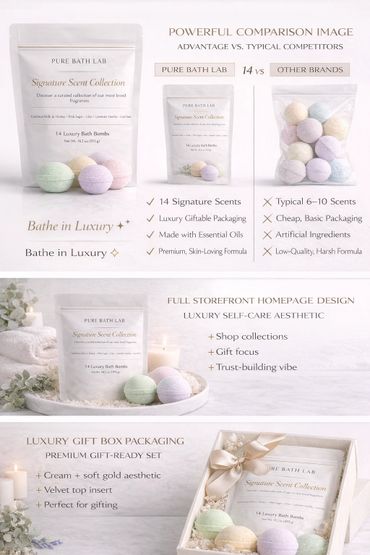 Pure Bath Lab luxury bath bombs with elegant packaging and premium scents for self-care and gifting.
