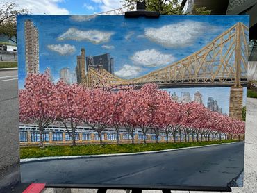 A plein air Oil Painting on 18x24 Linen Canvas from Roosevelt Island