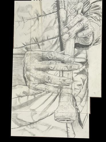 Lead pencil sketch of NYC subway performer