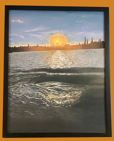 Oil Painting on a 17x22 Canvas Board of the Hudson Sunset. Represent light at end of trouble.