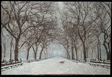 A plein air Oil Painting on 24x36 Linen Canvas of Central Park Mall in the middle of the January 202