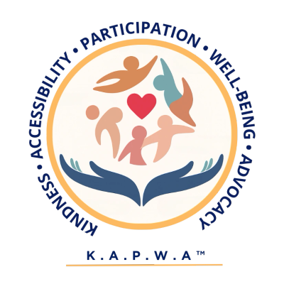 K.A.P.W.A™. Emblem with five figures and hearts above hands