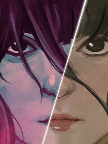 Semi-realism portrait of East Asian young girl. Rough painting style. Digital artwork.