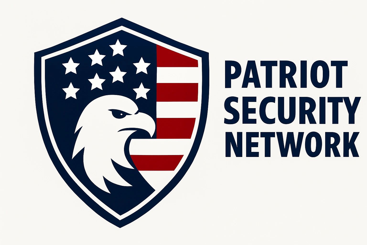 Logo of Patriot Security Network with eagle and American flag elements.