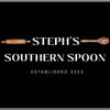 Logo for Steph's Southern Spoon, established in 2023, featuring a rolling pin and wooden spoon.