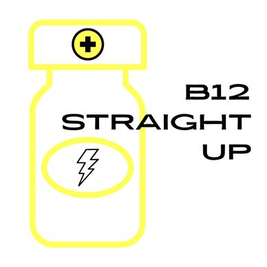 Minimalist bottle with lightning symbol and text 'B12 STRAIGHT UP'.