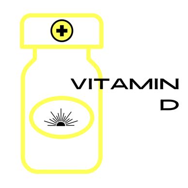 Illustration of a vitamin D bottle with a sun symbol and medical cross.