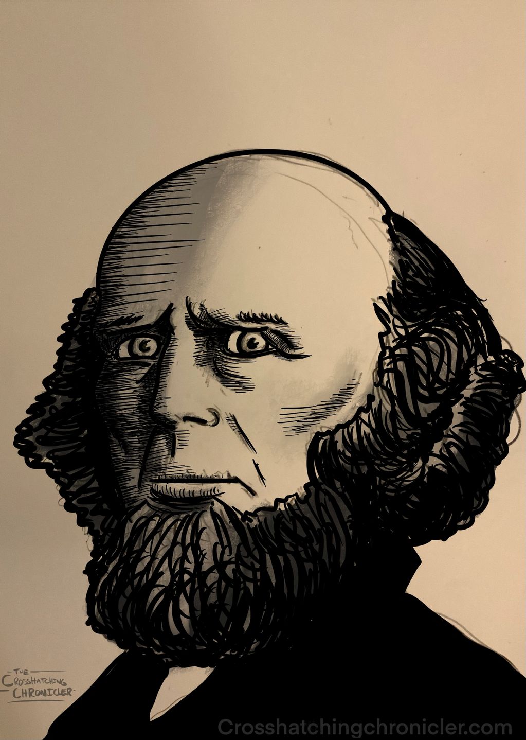 Ink illustration of Charles Finney.