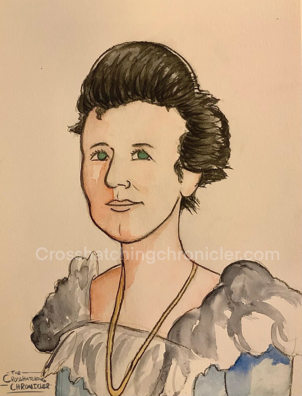 Watercolor caricature of Edith Roosevelt