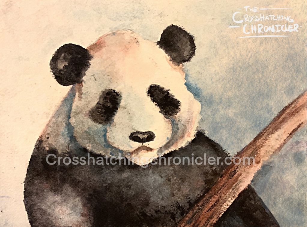 A colorful watercolor painting of a cute panda.